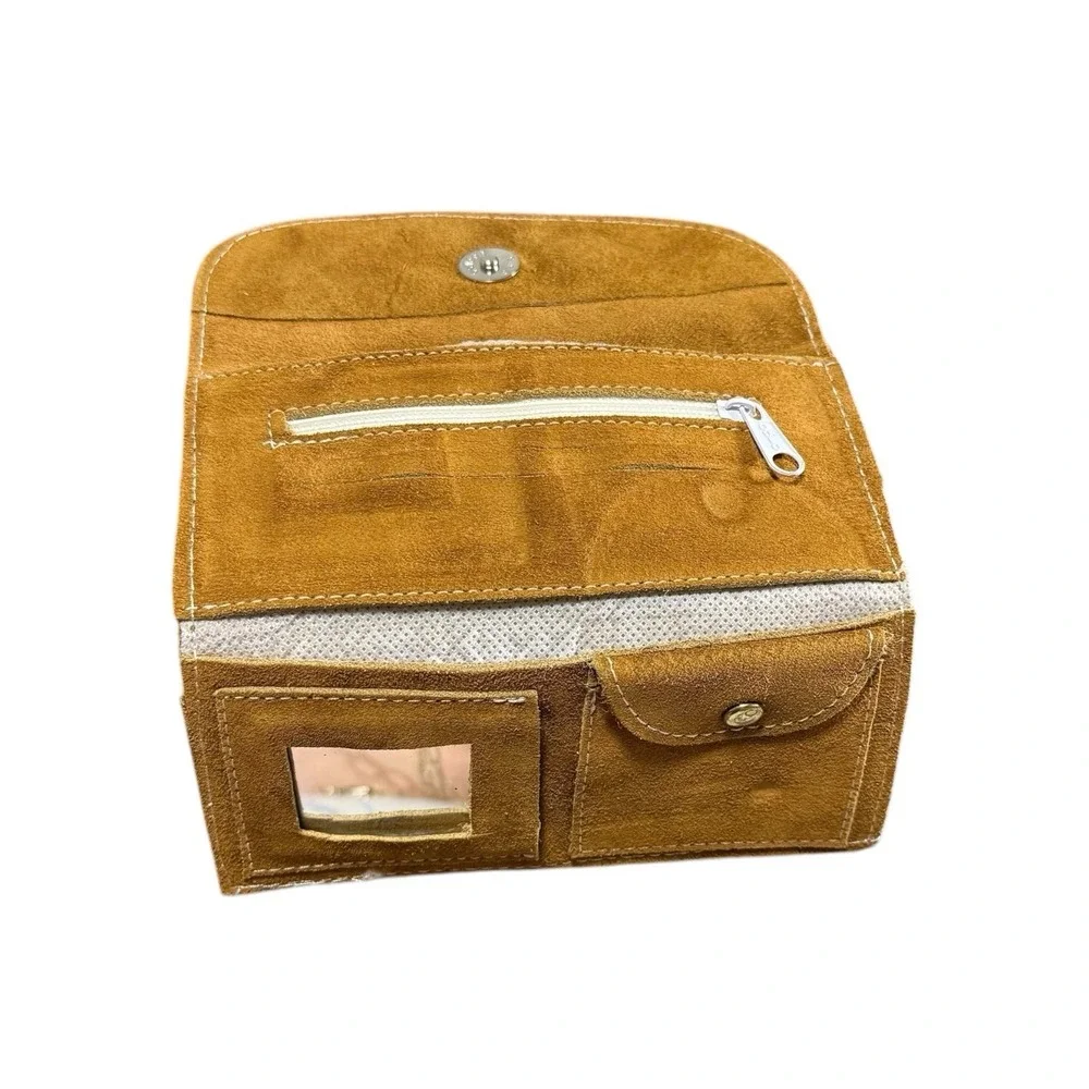 Suede Leather Euro Wallet Flower Contrast Stitching Fold‎ Mirror Zipper Colorful